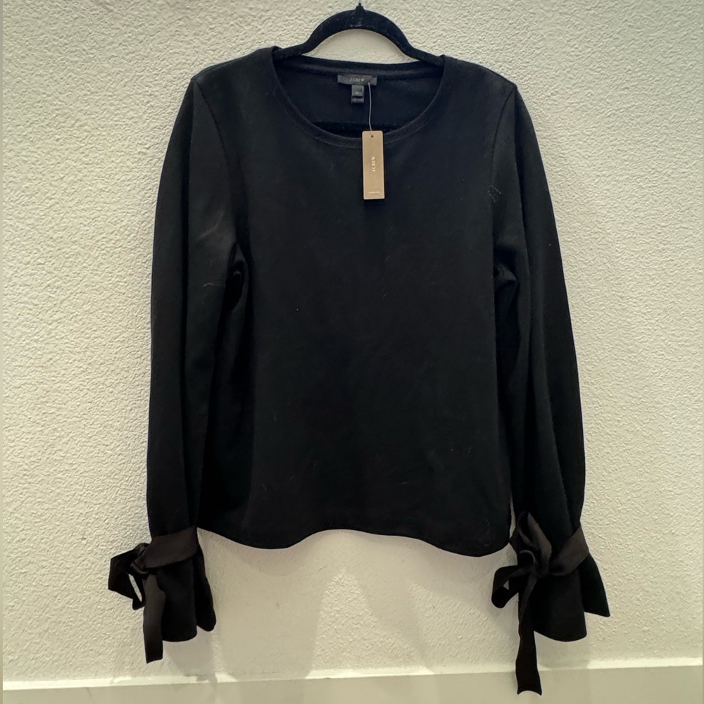 NWT J.Crew black sweater featuring tie-sleeve details
